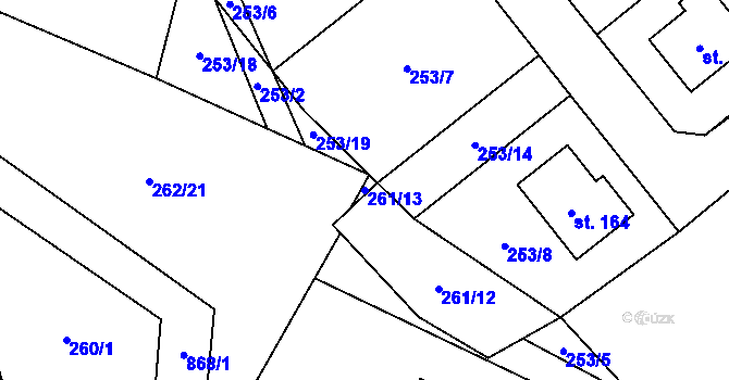 Parcela st. 261/13 v KÚ Jeřišno, Katastrální mapa