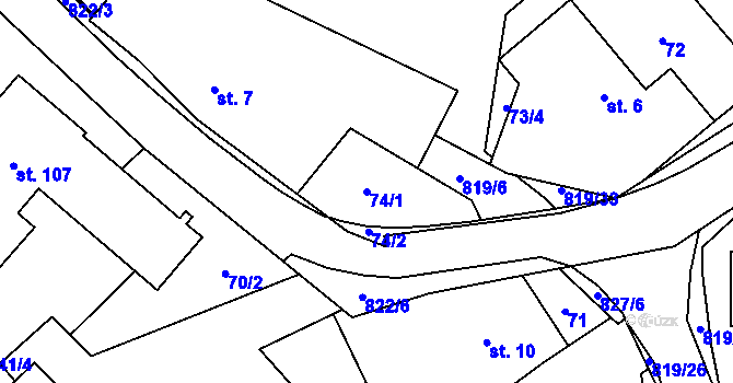 Parcela st. 74/1 v KÚ Jeřišno, Katastrální mapa