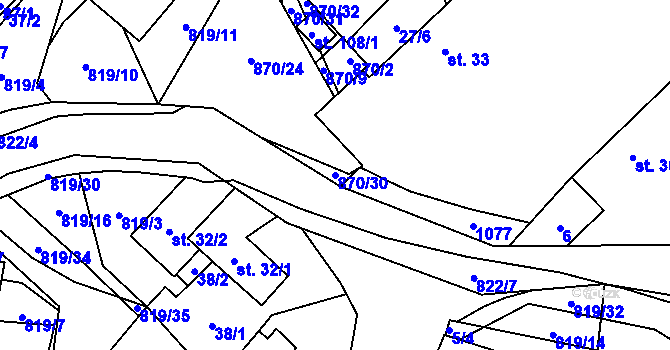 Parcela st. 870/30 v KÚ Jeřišno, Katastrální mapa