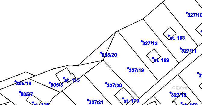 Parcela st. 805/20 v KÚ Jeřišno, Katastrální mapa