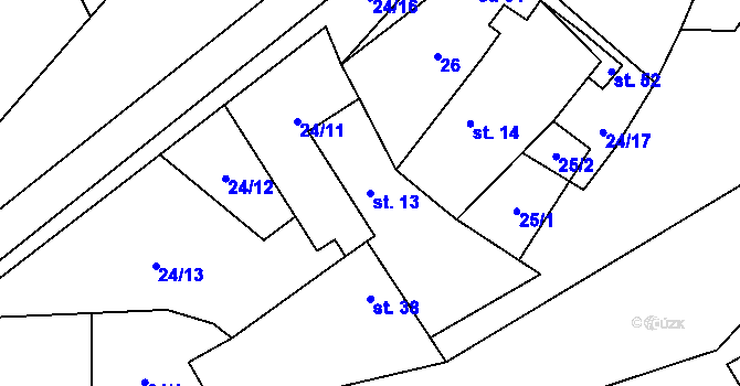 Parcela st. 13 v KÚ Vestecká Lhotka, Katastrální mapa