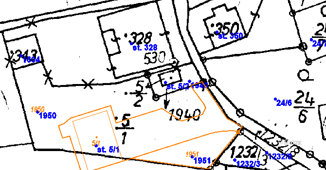 Parcela st. 5/2 v KÚ Jeřmanice, Katastrální mapa