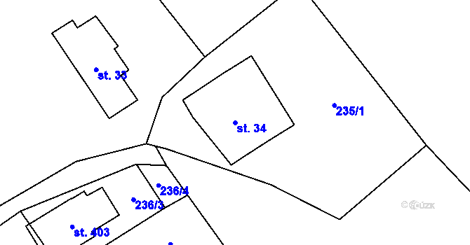 Parcela st. 34 v KÚ Jeřmanice, Katastrální mapa