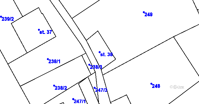 Parcela st. 38 v KÚ Jeřmanice, Katastrální mapa