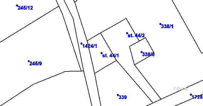 Parcela st. 44/1 v KÚ Jeřmanice, Katastrální mapa