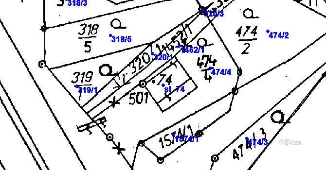 Parcela st. 74 v KÚ Jeřmanice, Katastrální mapa