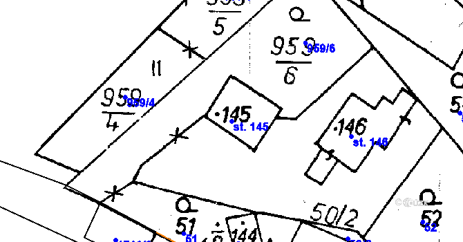 Parcela st. 145 v KÚ Jeřmanice, Katastrální mapa