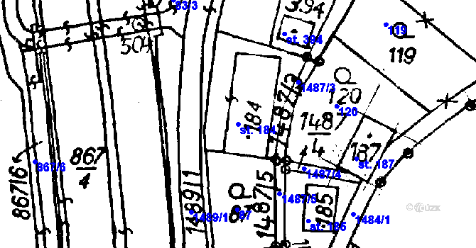 Parcela st. 184 v KÚ Jeřmanice, Katastrální mapa