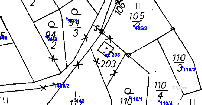 Parcela st. 203 v KÚ Jeřmanice, Katastrální mapa