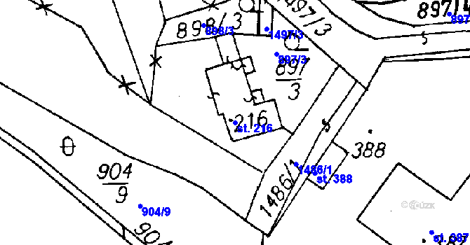 Parcela st. 216 v KÚ Jeřmanice, Katastrální mapa