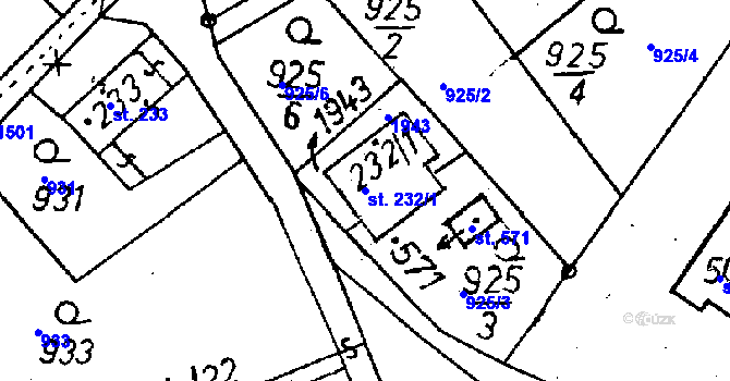Parcela st. 232/1 v KÚ Jeřmanice, Katastrální mapa