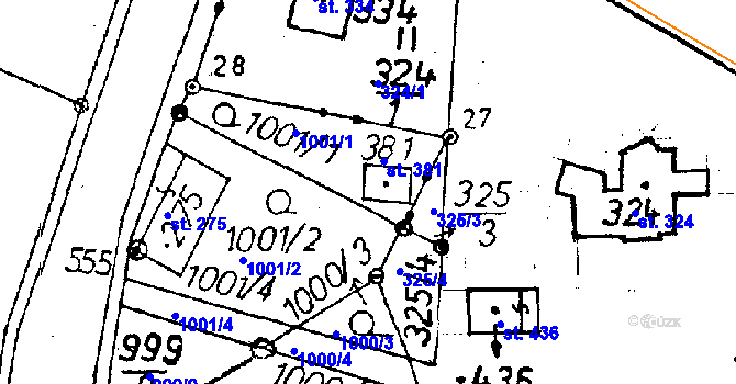 Parcela st. 381 v KÚ Jeřmanice, Katastrální mapa