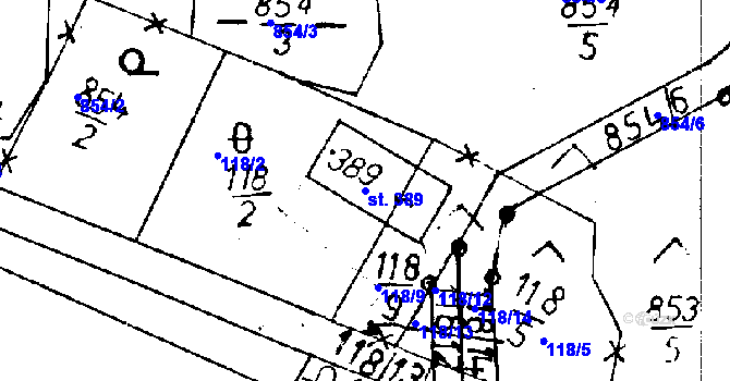Parcela st. 389 v KÚ Jeřmanice, Katastrální mapa