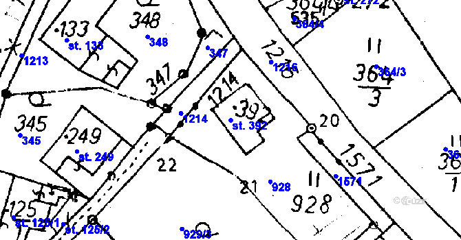 Parcela st. 392 v KÚ Jeřmanice, Katastrální mapa