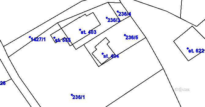 Parcela st. 404 v KÚ Jeřmanice, Katastrální mapa
