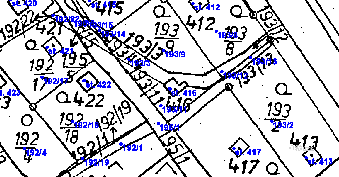 Parcela st. 416 v KÚ Jeřmanice, Katastrální mapa