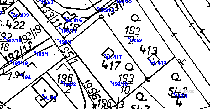 Parcela st. 417 v KÚ Jeřmanice, Katastrální mapa