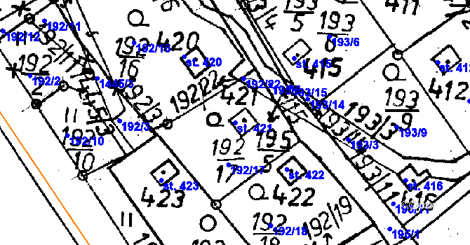 Parcela st. 421 v KÚ Jeřmanice, Katastrální mapa