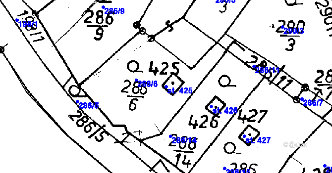 Parcela st. 425 v KÚ Jeřmanice, Katastrální mapa