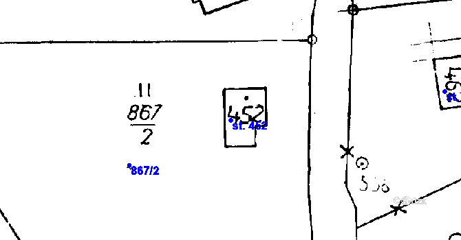 Parcela st. 452 v KÚ Jeřmanice, Katastrální mapa