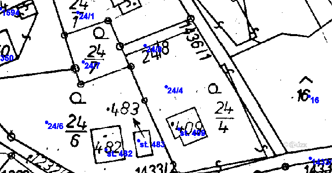 Parcela st. 24/4 v KÚ Jeřmanice, Katastrální mapa
