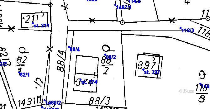 Parcela st. 88/2 v KÚ Jeřmanice, Katastrální mapa