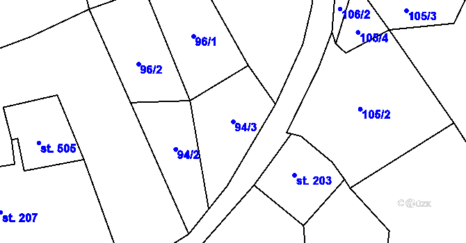Parcela st. 94/3 v KÚ Jeřmanice, Katastrální mapa
