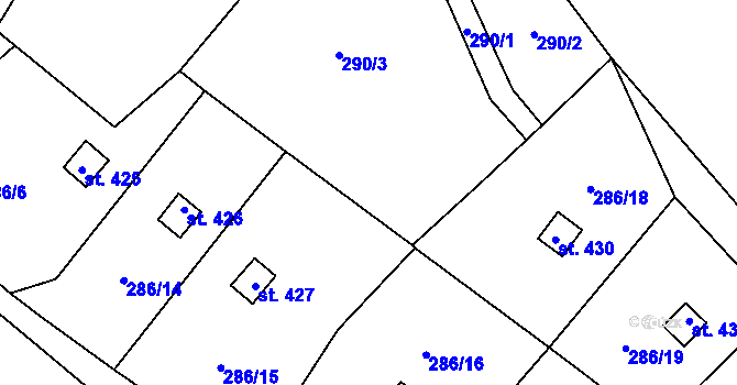 Parcela st. 286/7 v KÚ Jeřmanice, Katastrální mapa