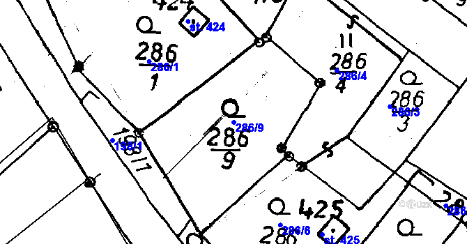 Parcela st. 286/9 v KÚ Jeřmanice, Katastrální mapa