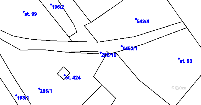 Parcela st. 286/10 v KÚ Jeřmanice, Katastrální mapa