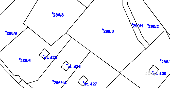 Parcela st. 286/11 v KÚ Jeřmanice, Katastrální mapa