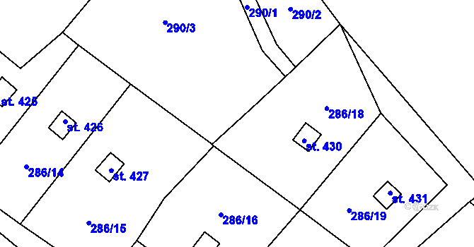 Parcela st. 286/12 v KÚ Jeřmanice, Katastrální mapa