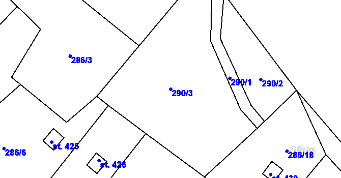 Parcela st. 290/3 v KÚ Jeřmanice, Katastrální mapa