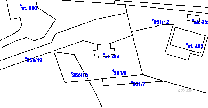 Parcela st. 450 v KÚ Jeřmanice, Katastrální mapa