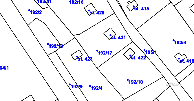 Parcela st. 192/17 v KÚ Jeřmanice, Katastrální mapa