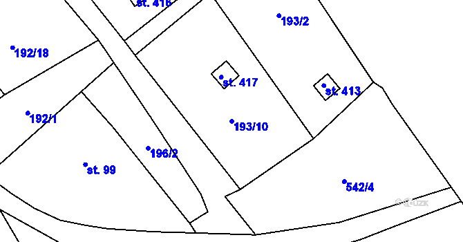 Parcela st. 193/10 v KÚ Jeřmanice, Katastrální mapa