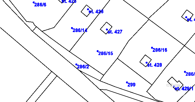 Parcela st. 286/15 v KÚ Jeřmanice, Katastrální mapa