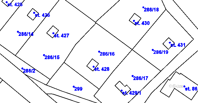 Parcela st. 286/16 v KÚ Jeřmanice, Katastrální mapa