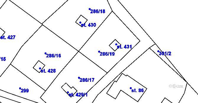 Parcela st. 286/19 v KÚ Jeřmanice, Katastrální mapa