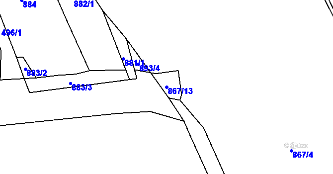 Parcela st. 867/13 v KÚ Jeřmanice, Katastrální mapa