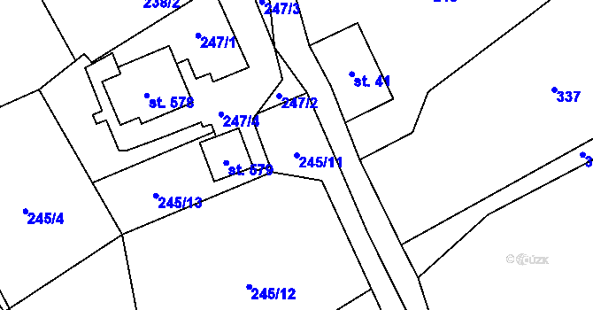 Parcela st. 245/11 v KÚ Jeřmanice, Katastrální mapa
