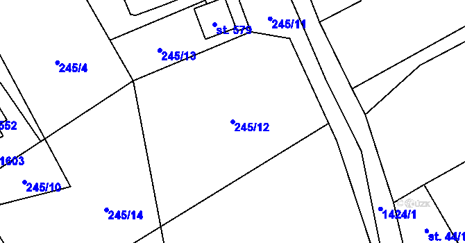 Parcela st. 245/12 v KÚ Jeřmanice, Katastrální mapa