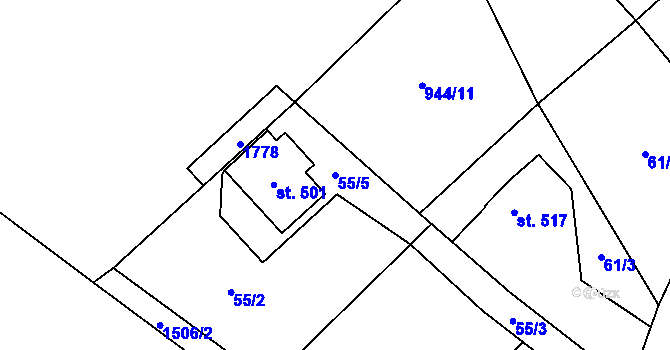 Parcela st. 55/5 v KÚ Jeřmanice, Katastrální mapa