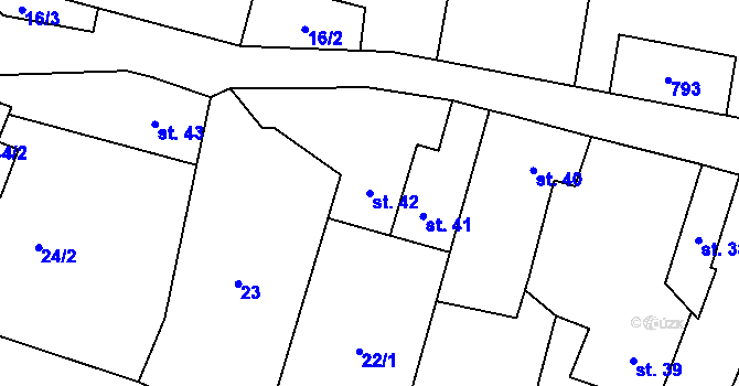 Parcela st. 42 v KÚ Jesenec, Katastrální mapa