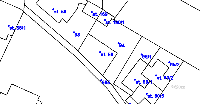 Parcela st. 59 v KÚ Jesenec, Katastrální mapa