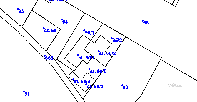 Parcela st. 60/2 v KÚ Jesenec, Katastrální mapa