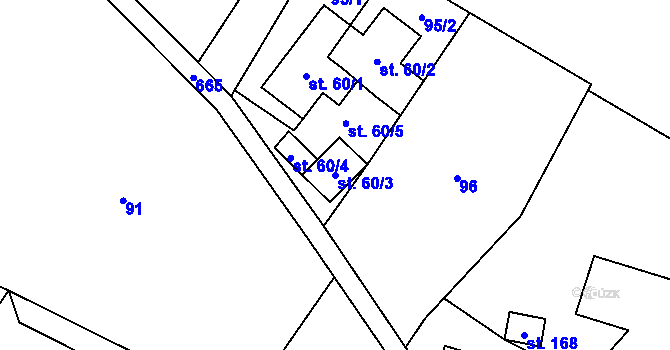 Parcela st. 60/3 v KÚ Jesenec, Katastrální mapa