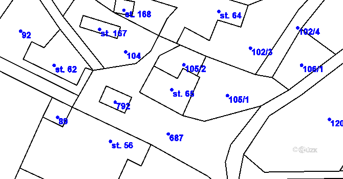 Parcela st. 65 v KÚ Jesenec, Katastrální mapa