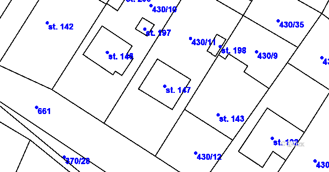 Parcela st. 147 v KÚ Jesenec, Katastrální mapa