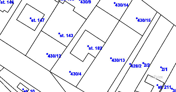 Parcela st. 182 v KÚ Jesenec, Katastrální mapa
